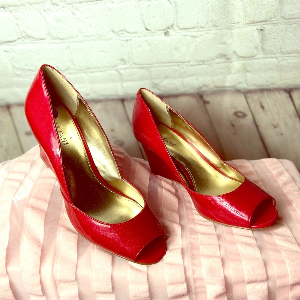 Alfani Red Patent Peep-Toe Wedge Heels